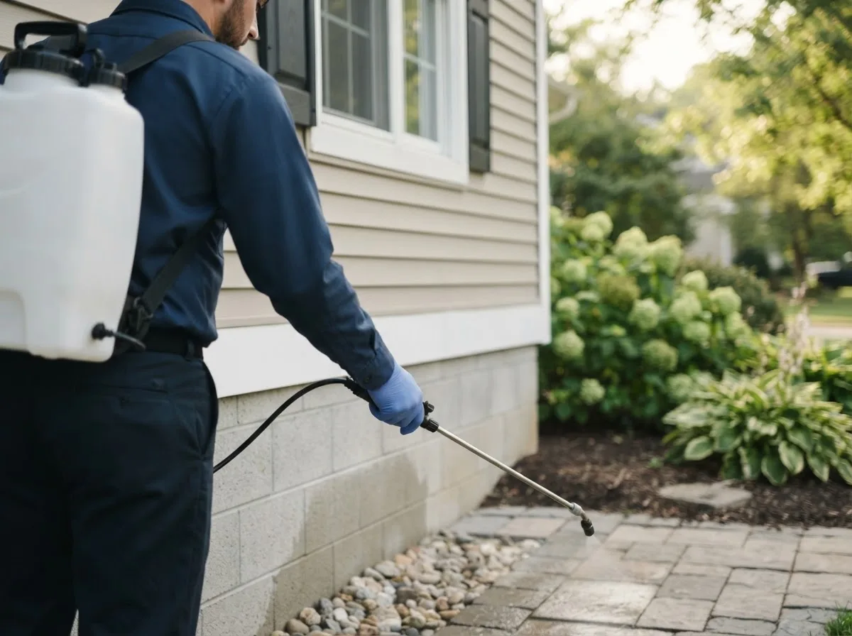 Pest control technician inspecting a home in Emery, SD